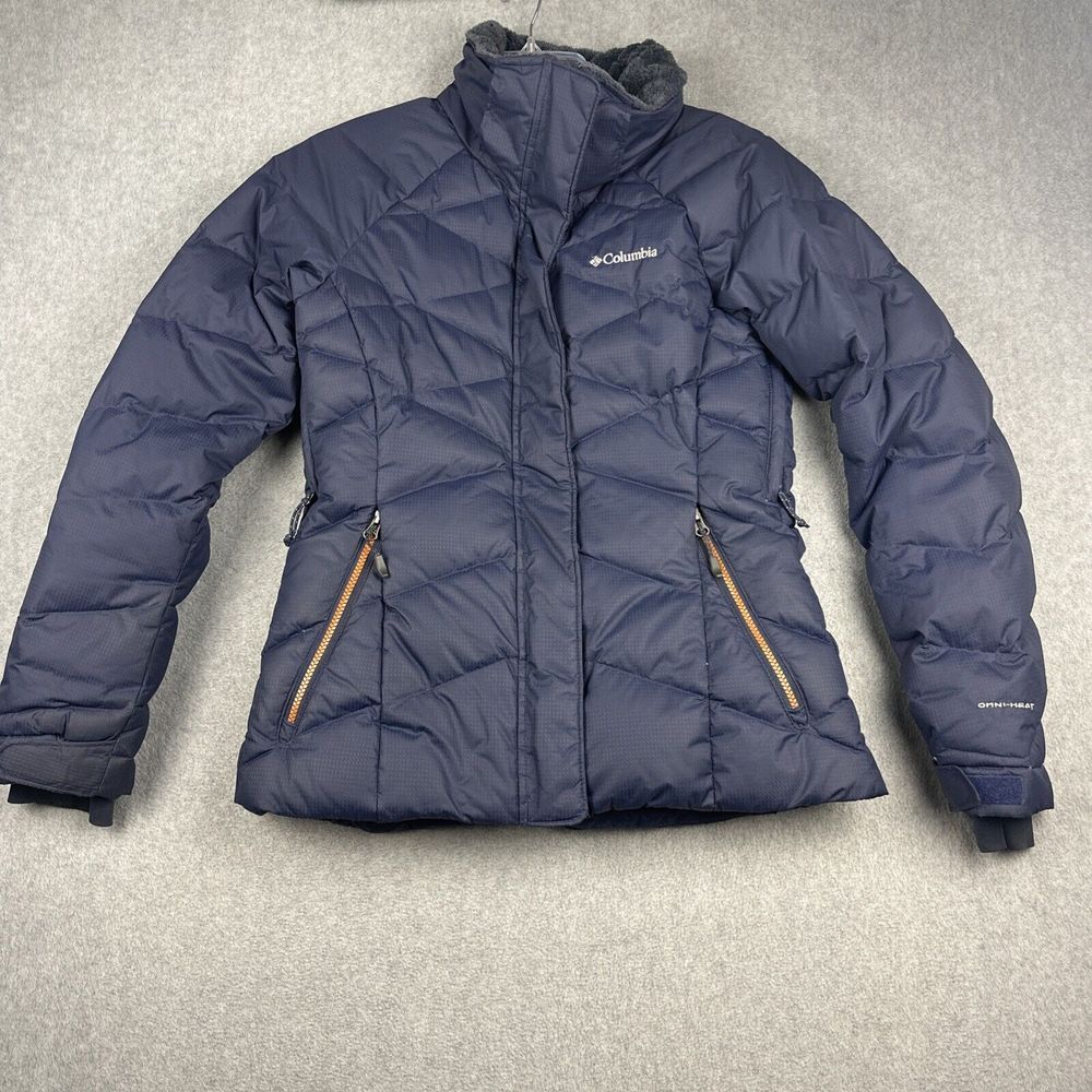 Columbia Lay D Down Jacket Womens S Blue Ski Snowboard Full Zip Quilted Insulate